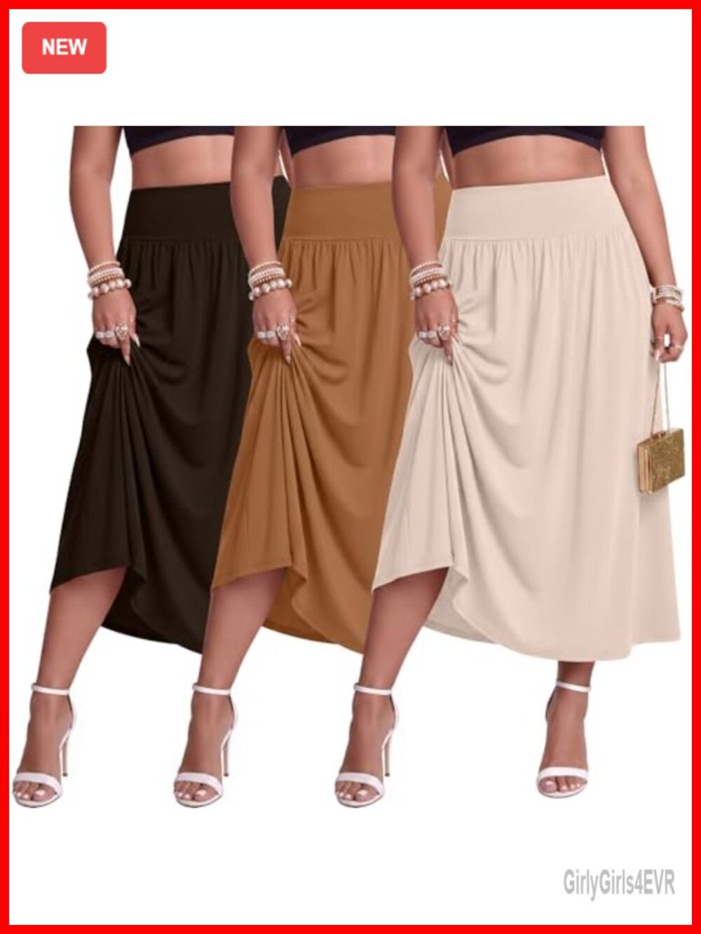 Plus Size Maxi Skirts with Pockets 3 Pack Pleated A-Line